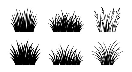 Black Silhouette Grass Clumps, Vector Icons for Nature Design, Meadow Elements, Garden Accents © TAMIM