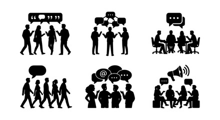 Obraz premium Communication Icons Set, Business Meeting, Discussion, Dialogue, Social Interaction, Teamwork