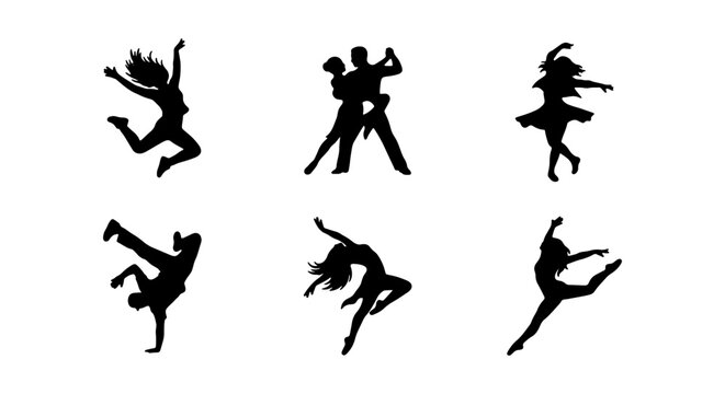 Diverse Dance Silhouettes Collection: Ballet, Breakdance, Couple, Jazz, Modern Moves