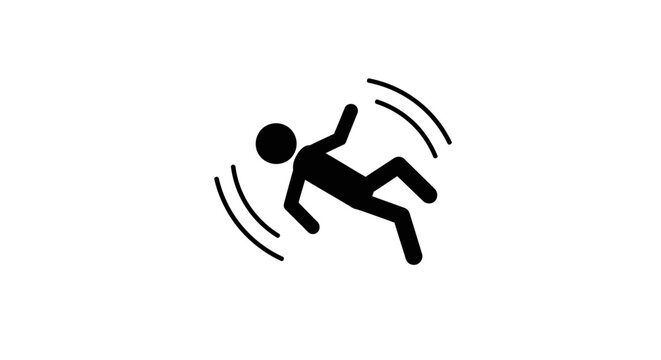 Solid black stick figure falling backwards icon