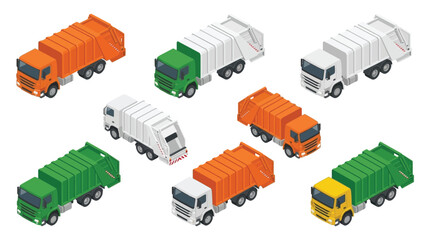 Isometric Garbage Trucks Collection On White Background © Md Anisur Rahman 