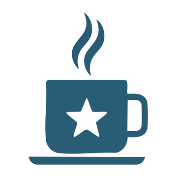 Blue coffee cup with steam and star icon