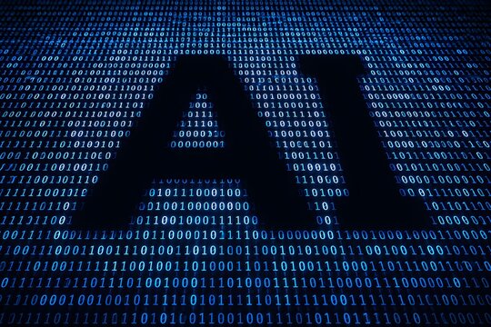 Artificial Intelligence AI Typography in Binary Code Background Digital Data Technology Machine Learning Concept