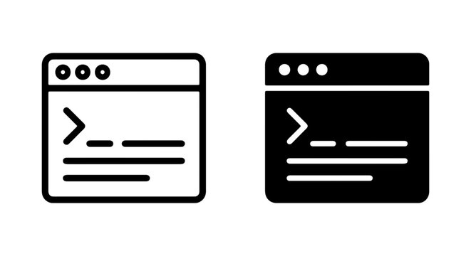 Coding Terminal Icons, Command Line Interface Symbols, Programming Code Window Graphics