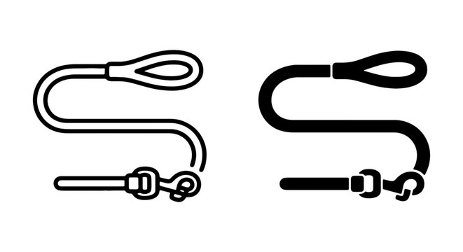 Dog Leash Icons: Outline and Solid, Pet Walking Accessories