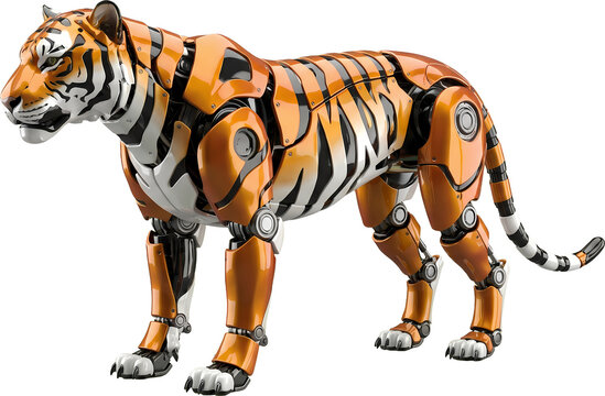 Futuristic robotic tiger isolated