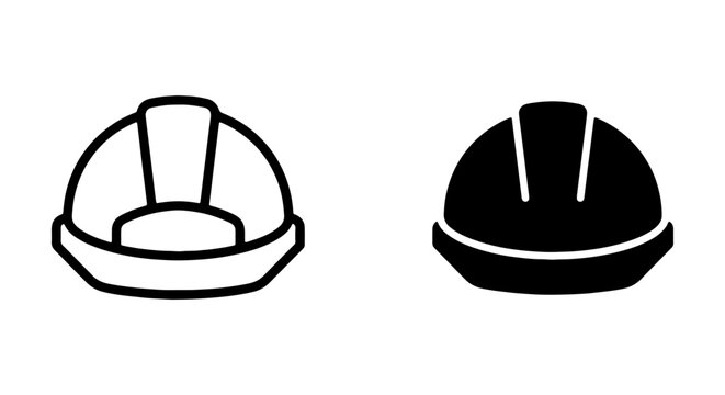 Construction Hard Hat Icons: Safety Gear Vector Set, Industrial Protection