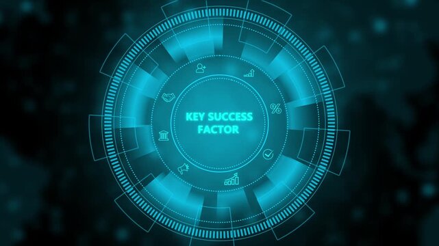 Key Success Factors, Strategic Business Framework. Touching a glowing labeled Key Success Factors within a digital interface, Motion graphics of technology icon interface background