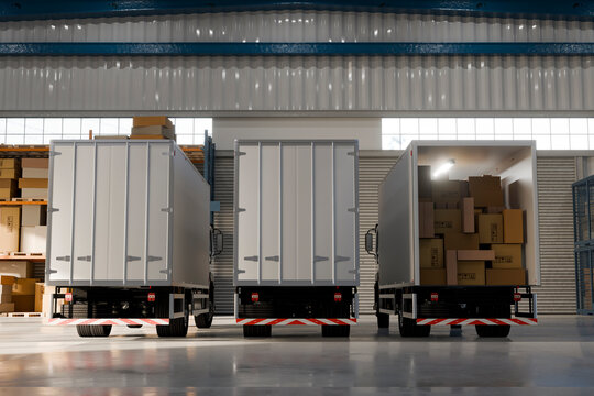 3D loading dock trucks with cargo storage bay