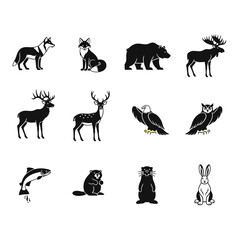 Fototapeta premium Collection of various wild animals in black silhouette