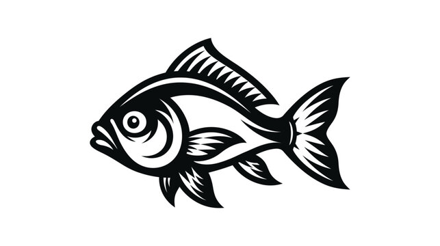 Fish icon illustration in black and white with simple design