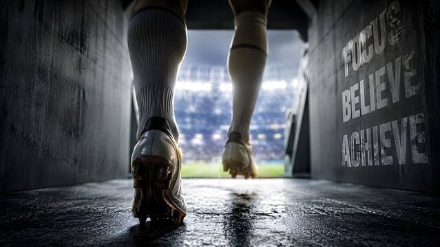 Football Boots Emerging from Tunnel &ndash; Cinematic Pitch Entrance
