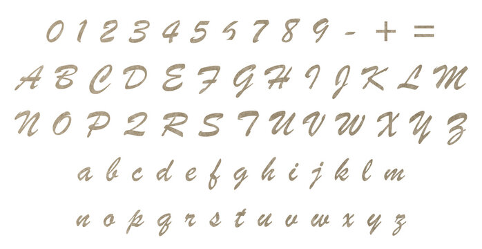 Vintage Cursive Script Alphabet &mdash; Full A-Z Upper and Lowercase Italic Letters and Numbers 0-9 with Aged Parchment Texture on Black