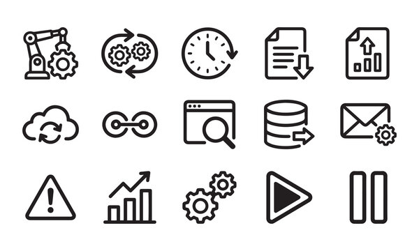 Industrial automation and system process outline icons for modern tech development.