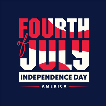 Fourth of July Independence Day typography design with USA flag pattern text on a dark blue background. Vector illustration for American patriotic celebration, greeting cards and t-shirts.