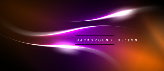 Naklejka premium Abstract background features vibrant orange, purple gradients. Smooth lines create dynamic, flowing visual effect. Text reads background design.