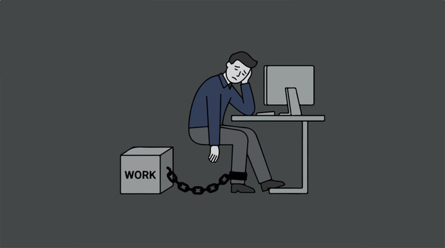Man chained to office desk.