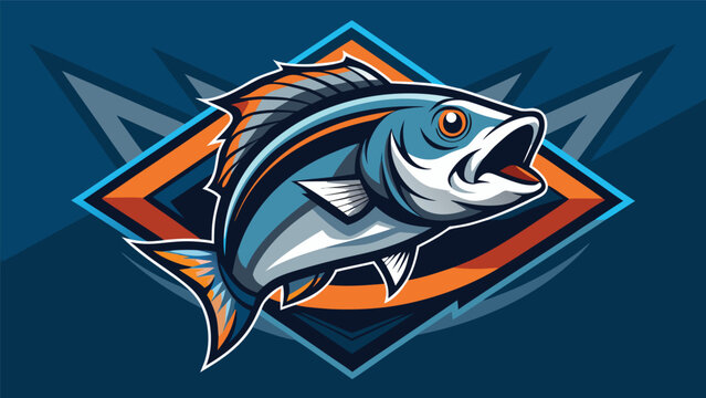 Blue fish with open mouth in geometric frame during sport concept with vibrant colors