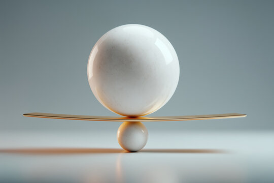 Controlled system in balance, showing a white sphere on a rod with a base sphere below, illustrating stability and equilibrium in a simple setup Generative AI