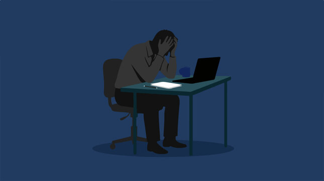 Man sitting at desk stressed.