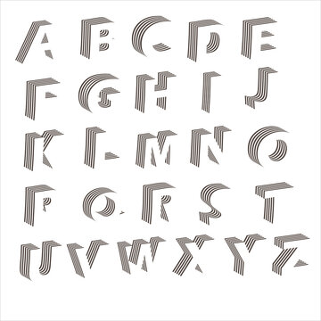 Modern decorative alphabet created from parallel geometric lines