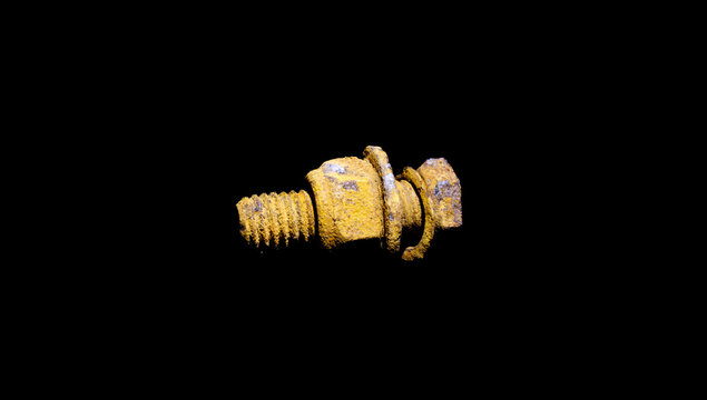 Rusty bolt, nut and washer