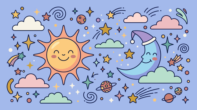 Smiling Sun and Moon Faces.