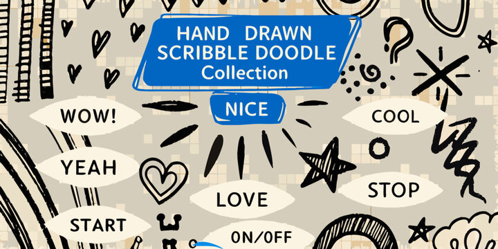Hand Drawn Scribble Doodle Collection Vector Illustration Black And White