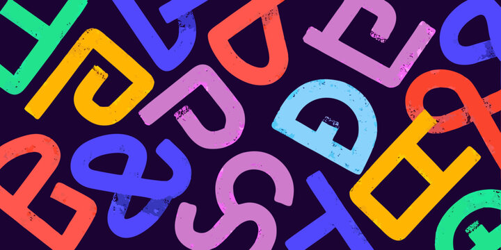 Colorful letterforms vector illustration with dynamic brushstroke texture