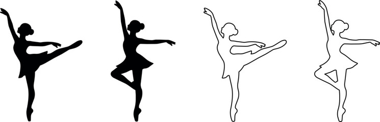 Ballet dancer silhouettes and outlines in graceful poses © Santiago