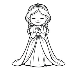Fototapeta premium Princess cartoon character illustration in beautiful long dress and tiara