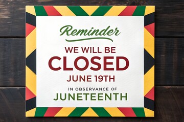 Juneteenth Closure Sign, Closed For Juneteenth Reminder, Business Closed June 19, Juneteenth Office Notice, Holiday Closure Announcement
