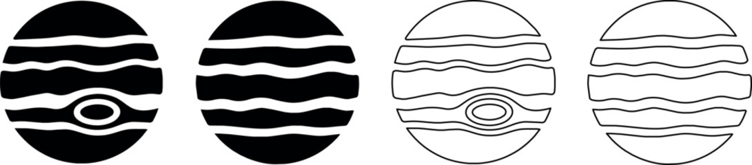 Stylized illustrations of Jupiter's iconic bands and Great Red Spot © Santiago