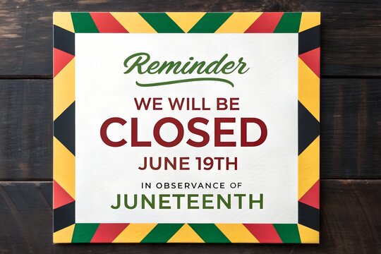 Juneteenth Closure Sign, Closed For Juneteenth Reminder, Business Closed June 19, Juneteenth Office Notice, Holiday Closure Announcement