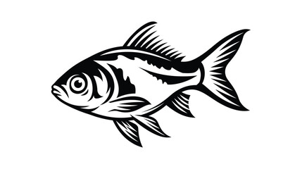 Fototapeta premium Fish icon illustration in black and white with detailed fins and scales