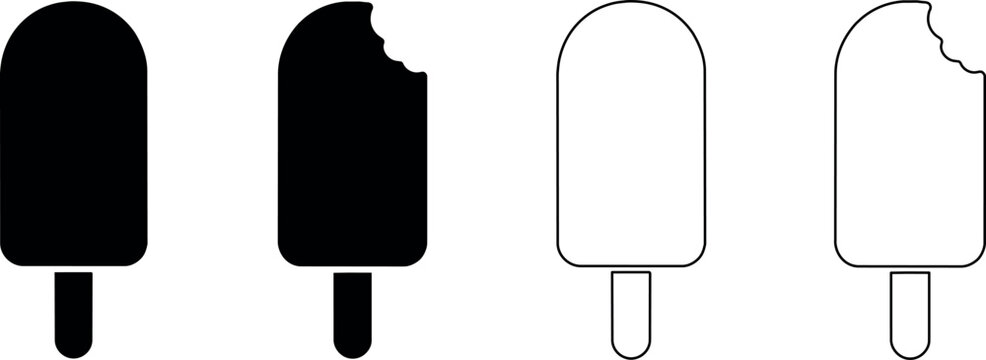 Set of four popsicle icons, two solid and two outlined, one bitten