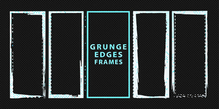 Grunge edge frames five vertical rectangles on a dark background