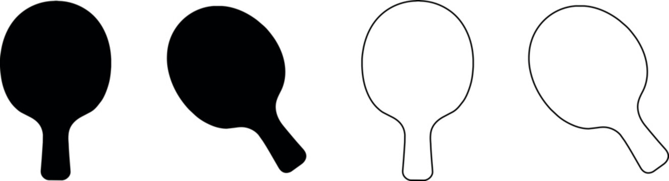 Set of four ping pong paddles, two solid black and two outline icons