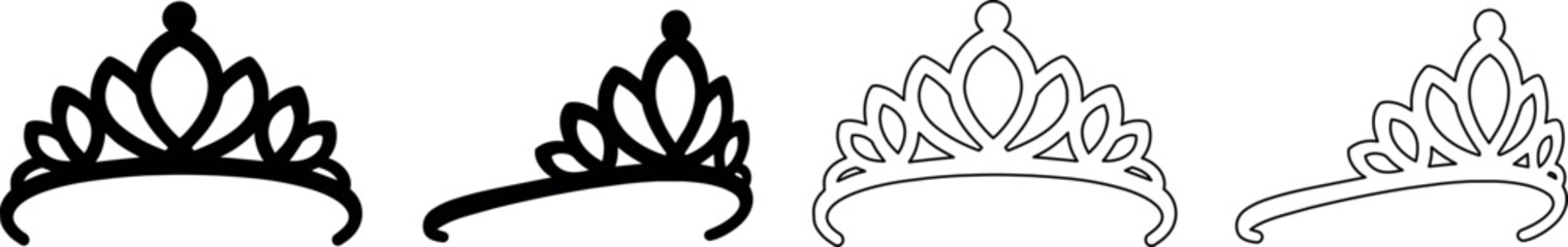 Collection of elegant tiaras and crowns in silhouette and outline styles © Santiago