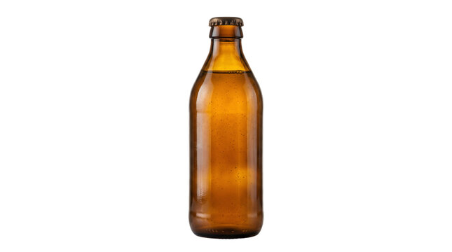 Amber glass bottle of fermented probiotic drink isolated on white background