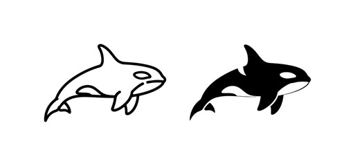 Orca Whale Icons, Killer Whale Vector Art, Marine Mammal Graphics © Shihab