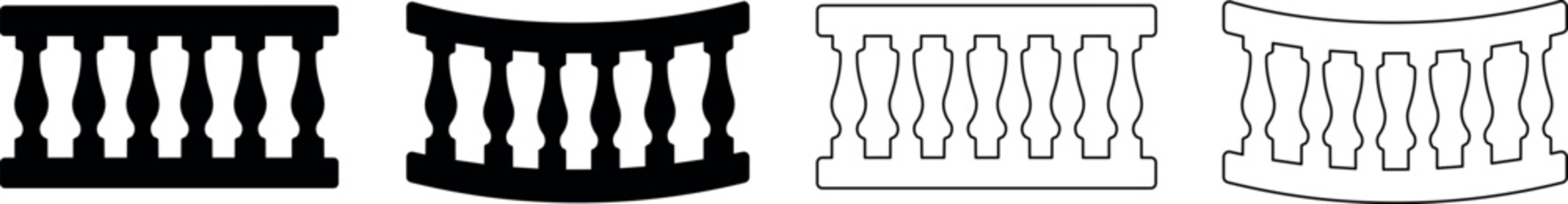 Set of balustrade and railing icons in solid and outline styles