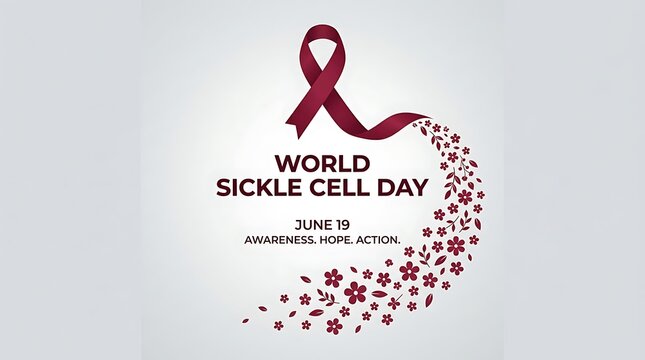 World sickle cell day awareness ribbon and floral decorative design june 19th