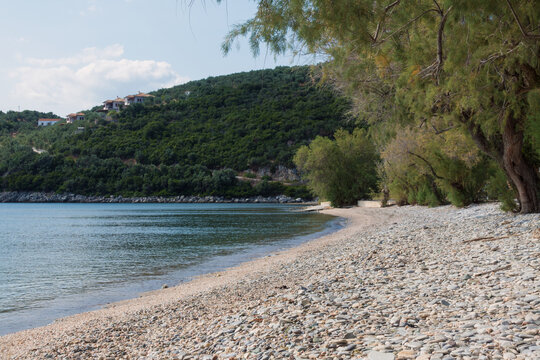 Amazing scenery by the sea in Razi beach, close to Afissos, West Pelion, central Greece