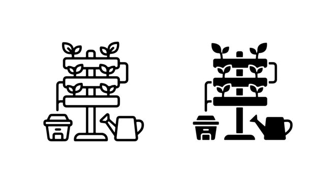Hydroponic System Icons, Vertical Farming, Sustainable Agriculture