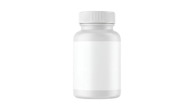 Empty transparent plastic supplement bottle isolated on white background minimal design