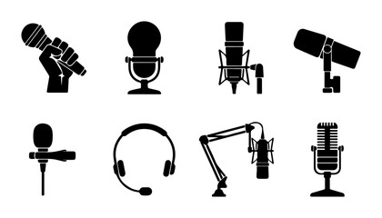 Microphone Icons Set, Audio Recording Equipment Vector Graphics © Rubel