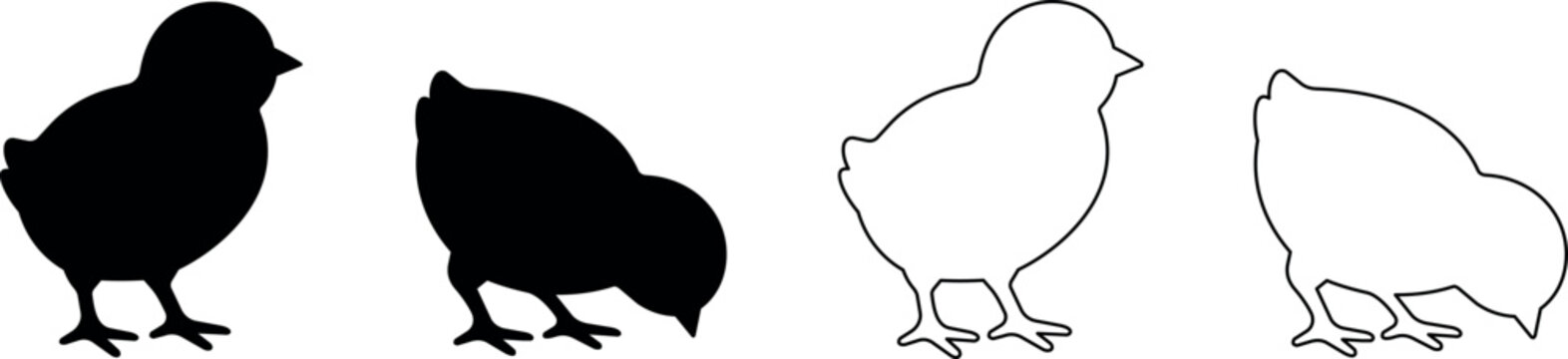 Set of two black and white chick silhouettes in different poses