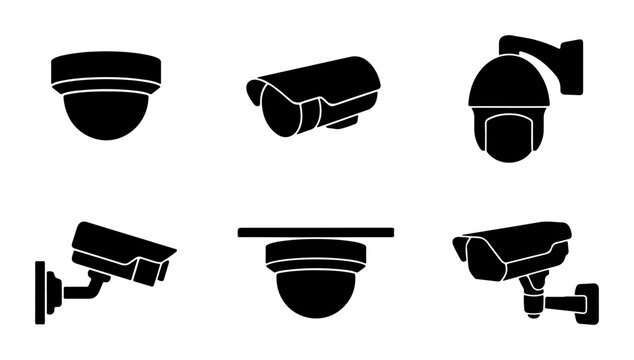 Security Camera Icons, Surveillance System Vector Set, CCTV Monitoring Equipment