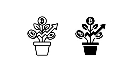 Obraz premium Bitcoin Growth Icons, Cryptocurrency Investment Plant, Digital Finance Icons